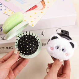 Cute Furry Cartoon All-in-One Portable Folding Massage Comb Lighted Air Cushion Mirror Comb for Girl's Carry-on Travel Suit