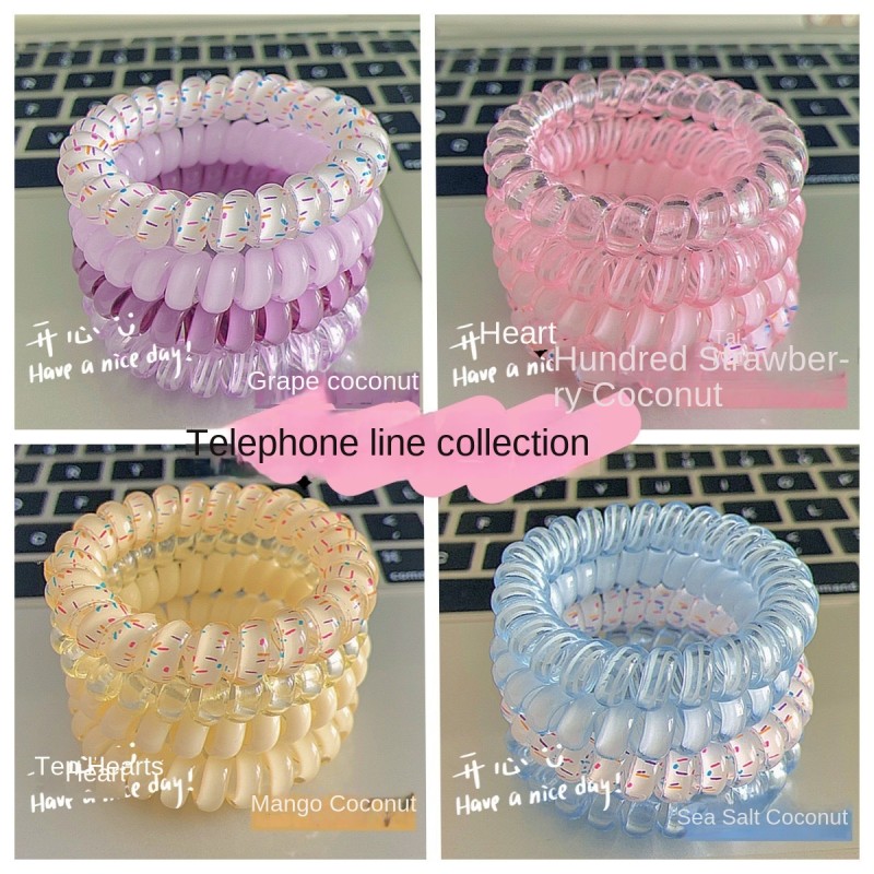 Korean Girl High Quality Summer All-Match Hair Rope Durable Hair Accessories Elastic Rubber Grape Coconut Telephone Line Design