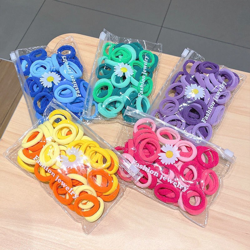 50pcs/bag Wholesale Small Gradient Color Hair Band Female Children's Rubber Band Towel Scrunchie Sweet Simple Tie Hair Head