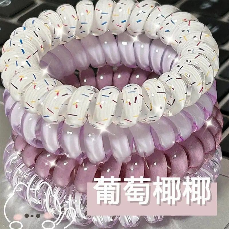 Korean Girl High Quality Summer All-Match Hair Rope Durable Hair Accessories Elastic Rubber Grape Coconut Telephone Line Design