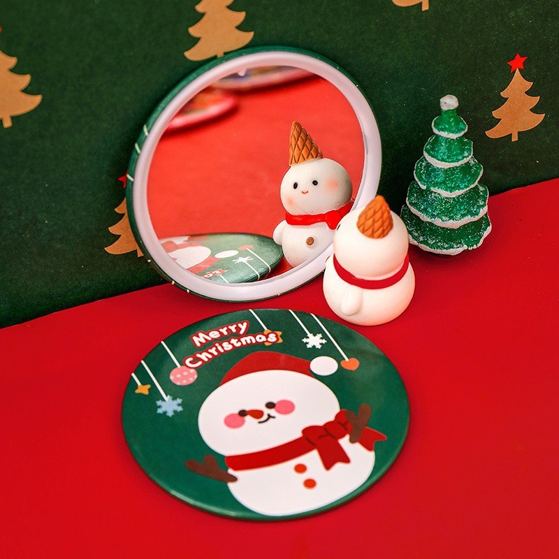 Cartoon Christmas Mini Portable Round Mirror Cute Handheld Student Award Gift Small Christmas Gift for Students