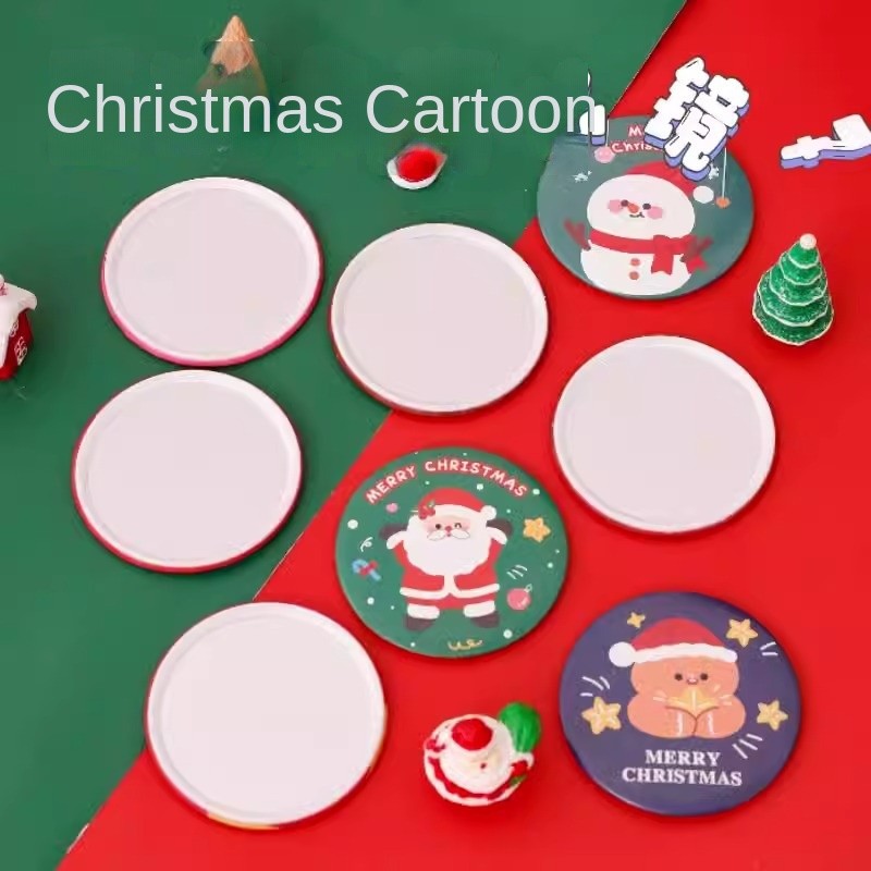 Cartoon Christmas Mini Portable Round Mirror Cute Handheld Student Award Gift Small Christmas Gift for Students