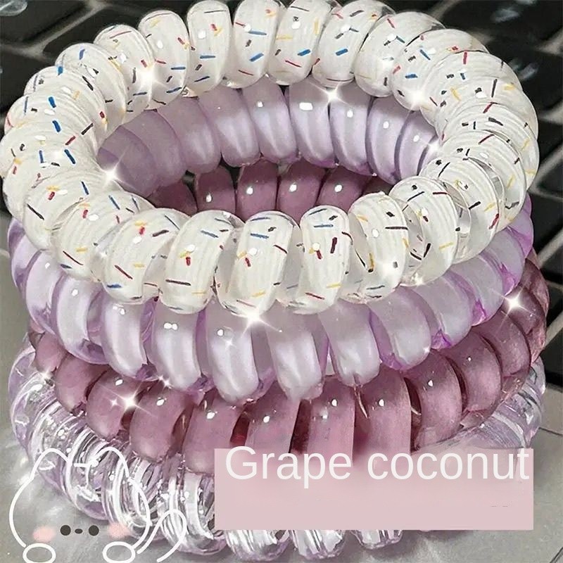 Korean Girl High Quality Summer All-Match Hair Rope Durable Hair Accessories Elastic Rubber Grape Coconut Telephone Line Design