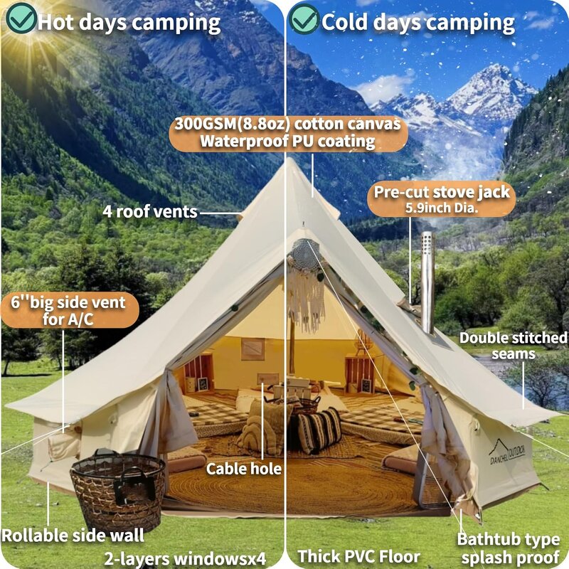 Canvas Bell Tent Supplier - 4 Season Glamping Tents for 4/6/8 Person