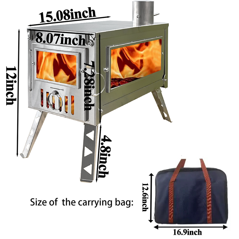 Stainless Steel Tent Stove Manufacturer - 100% 304 Portable with 3m Chimney Pipe