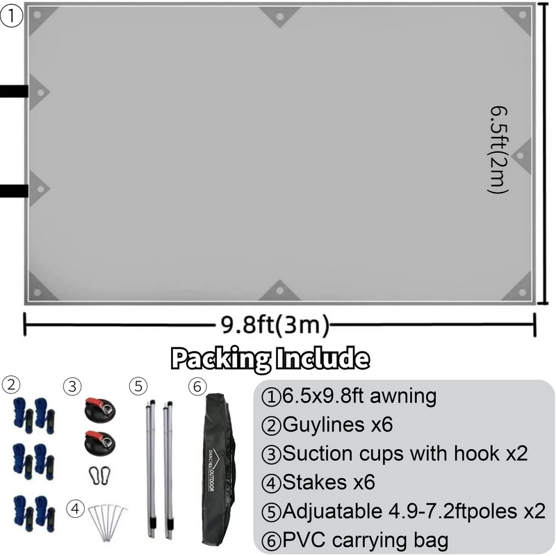 Car Side Awning Manufacturer - Suction Cup Sunshade Waterproof 2x3m Gray