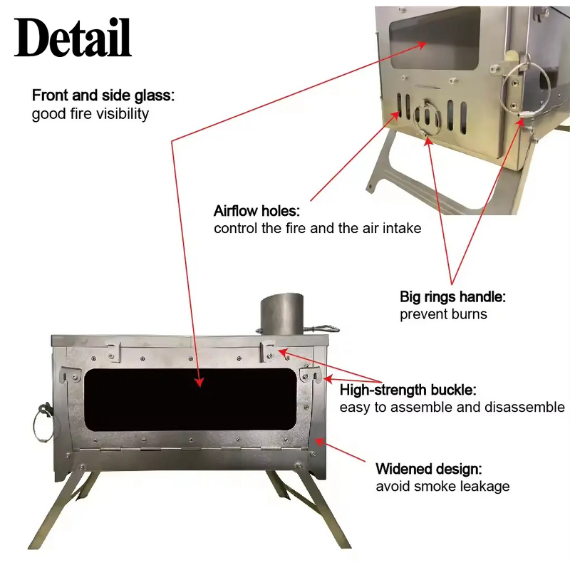 Titanium Tent Stove Supplier - 100% TA1 Lightweight Foldable with Chimney