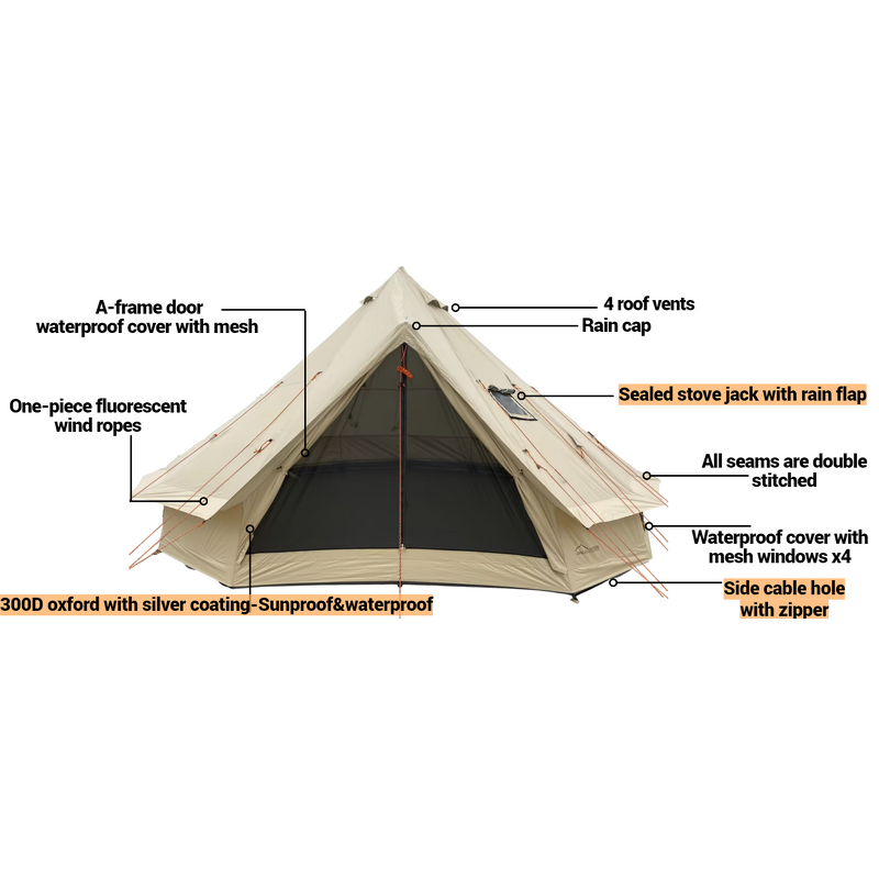 Luxury Camping Tent Manufacturer - Extra Large 5m Oxford Family Bell Tent
