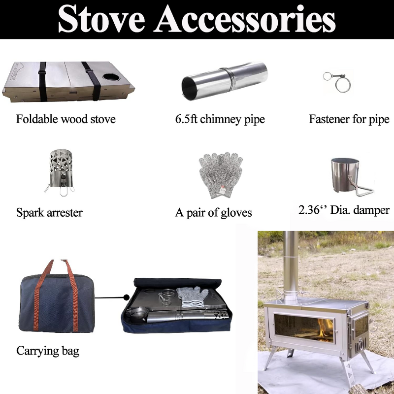 Stainless Steel Tent Stove Manufacturer - 100% 304 Portable with 3m Chimney Pipe
