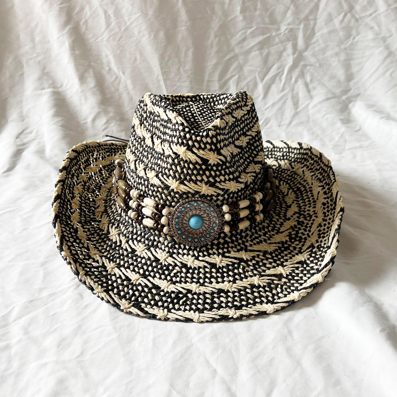 Beach Hat Supplier - Handmade Black White Two-Tone Woven
