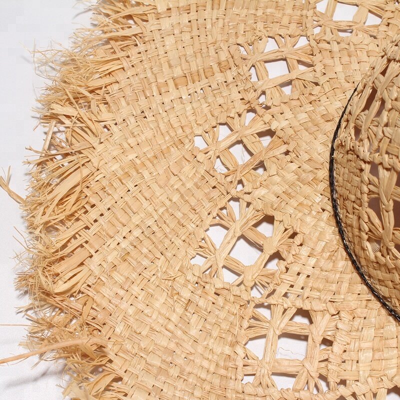 Beach Hat Supplier - Unisex Raffia Wide Brim with Fringe