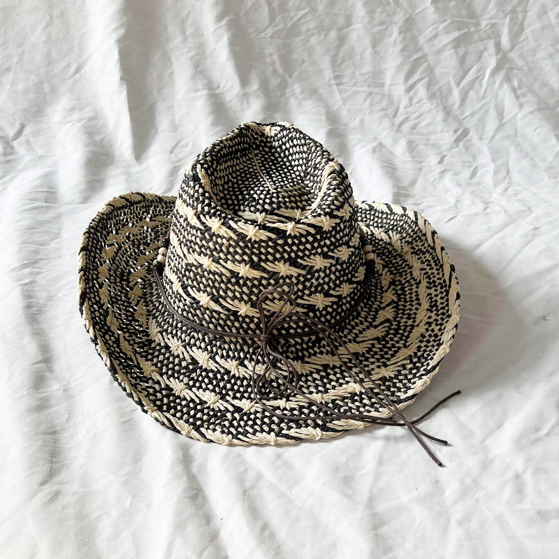 Beach Hat Supplier - Handmade Black White Two-Tone Woven