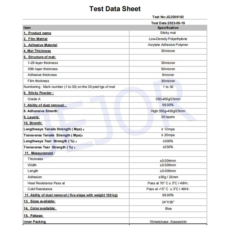 Cleanroom Sticky Mat Manufacturer - JEJOR Dust Removal 30layers