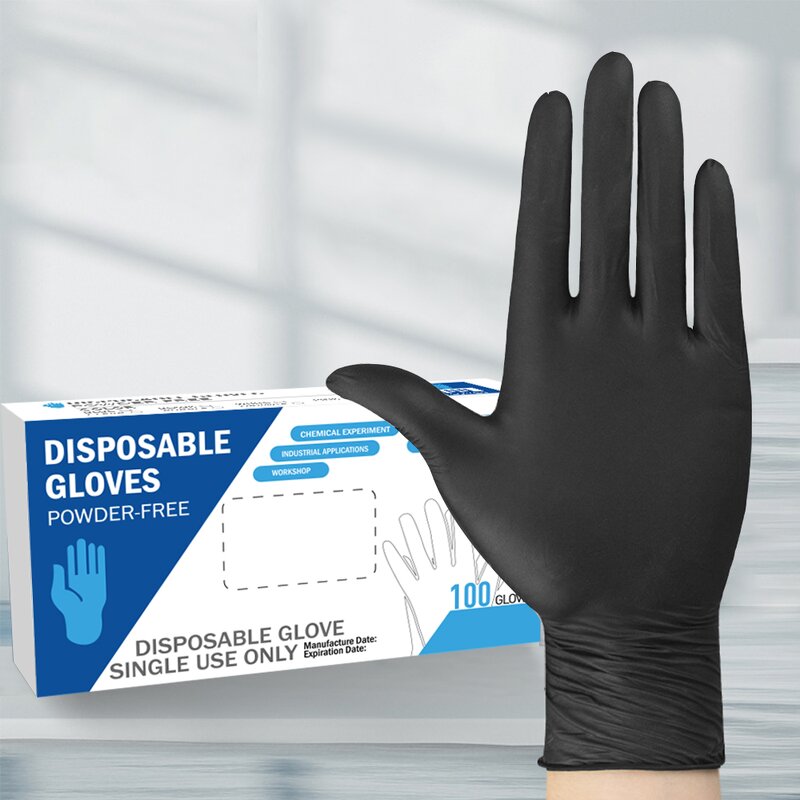PE Gloves Supplier - Black Disposable Diamond Textured