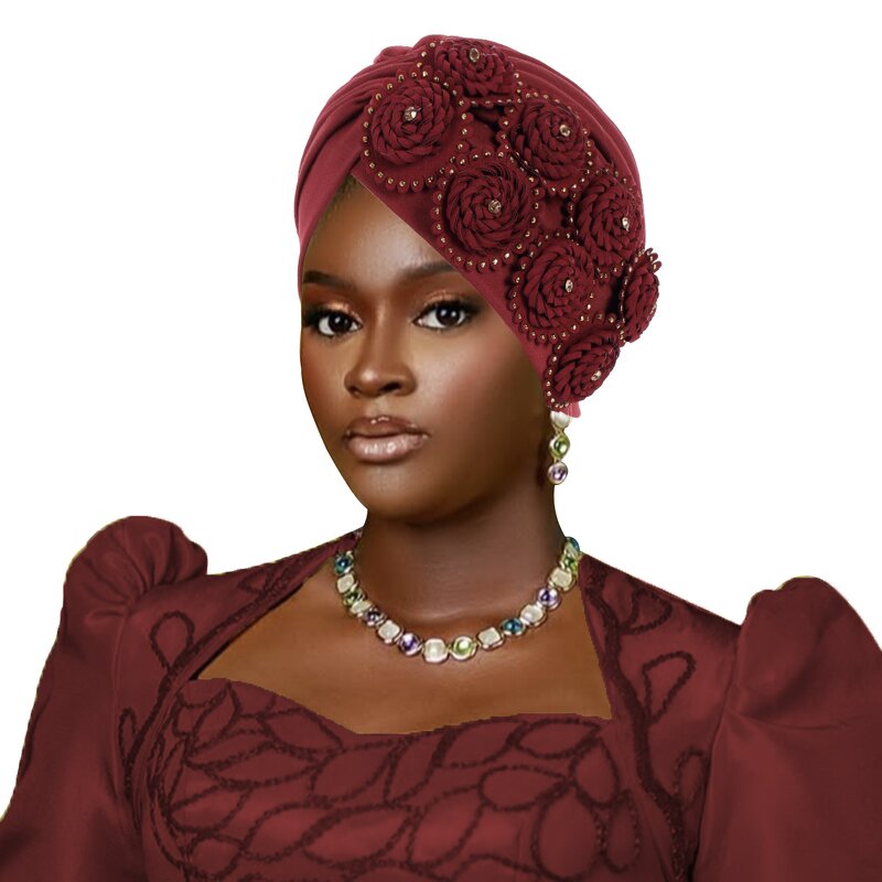 Nigerian Turban Supplier - HZM-25635 Auto Gele with Flower