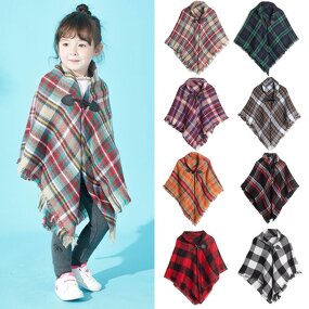 Kids Poncho Supplier - HZW-25062 Fashion Plaid Knitted