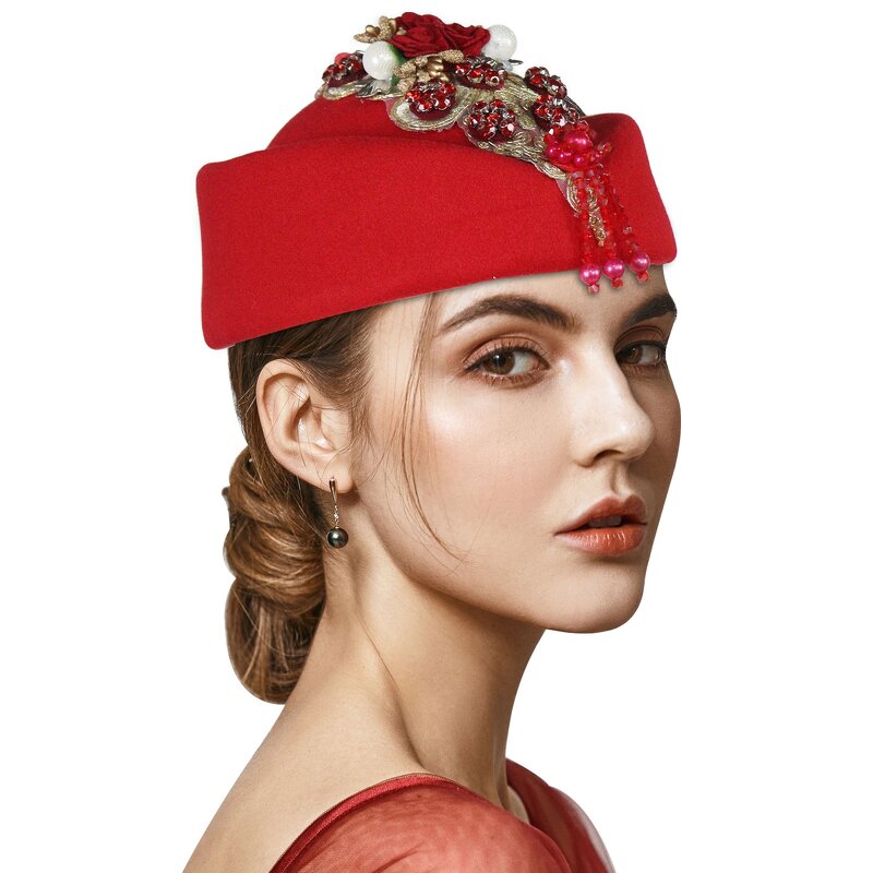 Church Fascinator Manufacturer - HZM-25238 With Tassels Lady Beret