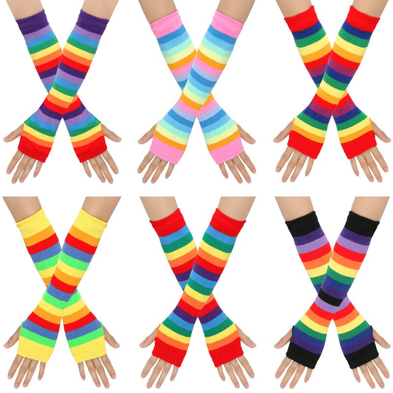 Rainbow Gloves Manufacturer - HZS-25038 Striped Elbow Fingerless