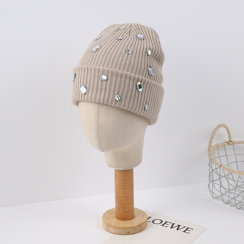 Rhinestones Beanie Supplier - HZM-25622 Winter Warm Thick Knit
