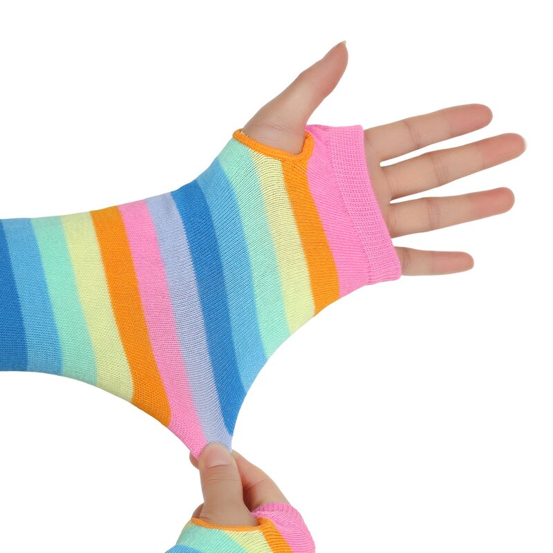 Rainbow Gloves Manufacturer - HZS-25038 Striped Elbow Fingerless