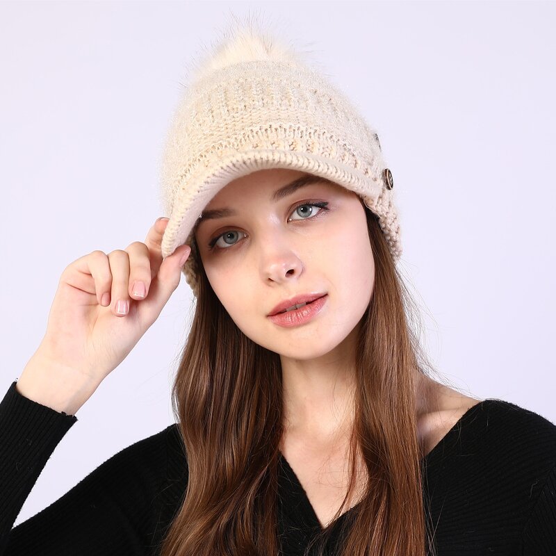 Winter Hat Manufacturer - HZM-25008 Women's Pom Pom Korean