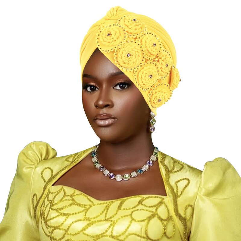 Nigerian Turban Supplier - HZM-25635 Auto Gele with Flower
