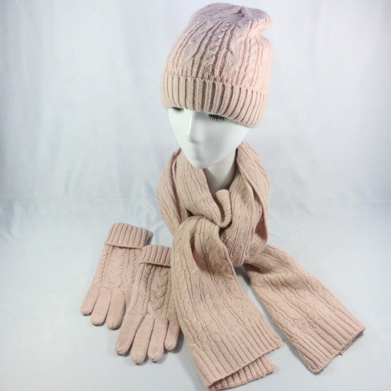 Knitted Set Manufacturer - HZM-18077 Beanie Hat Scarf Gloves
