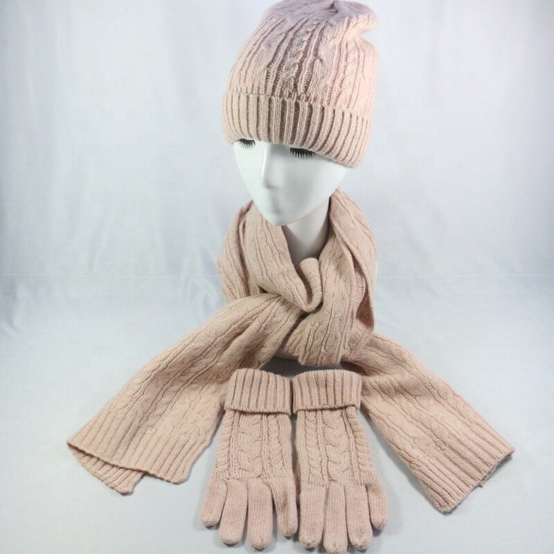Knitted Set Manufacturer - HZM-18077 Beanie Hat Scarf Gloves