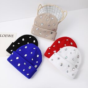 Rhinestones Beanie Supplier - HZM-25622 Winter Warm Thick Knit