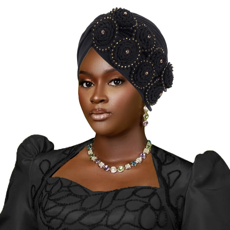 Nigerian Turban Supplier - HZM-25635 Auto Gele with Flower