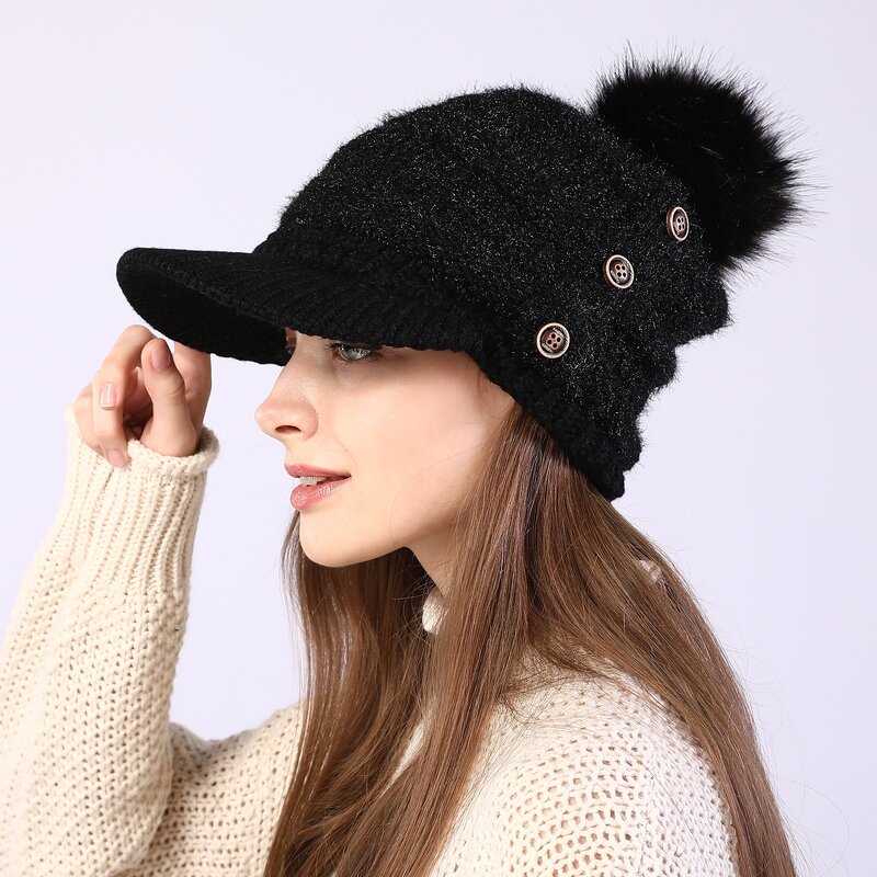 Winter Hat Manufacturer - HZM-25008 Women's Pom Pom Korean