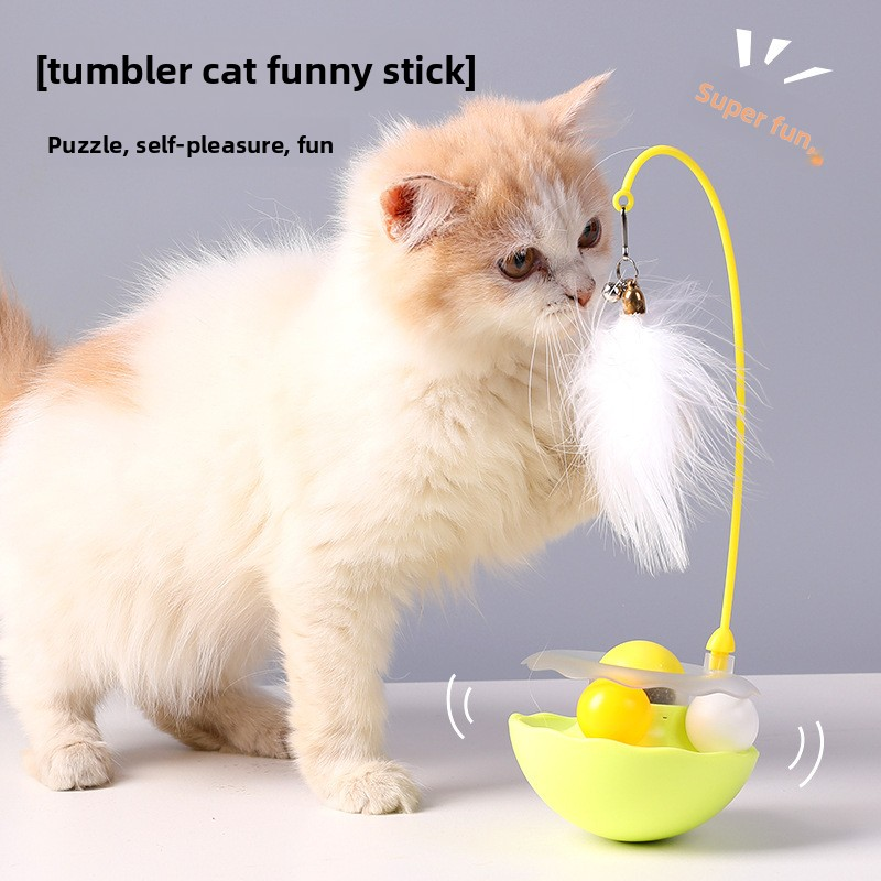 Wholesale Eco-Friendly Roly-Poly Cat Toy Self-Pleasure Removable Washable Cat Stick Feather Bell Catnip Ball Lovely Box Plastic