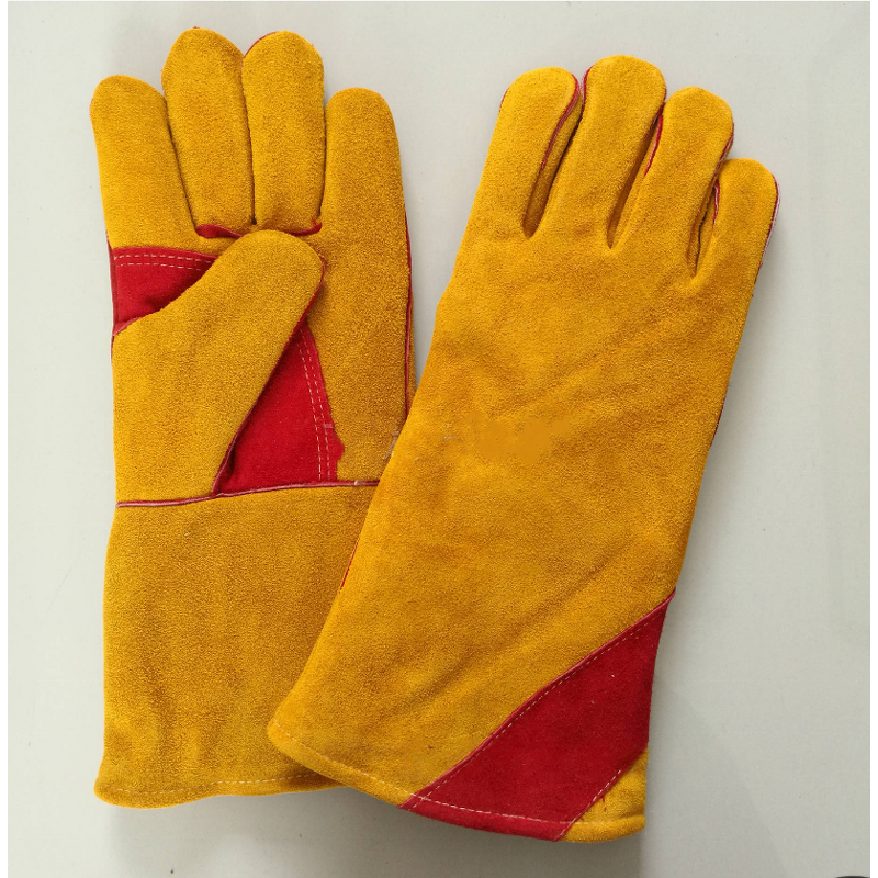 Cow Split Leather Gloves Manufacturer - Gold Color for Firefighters