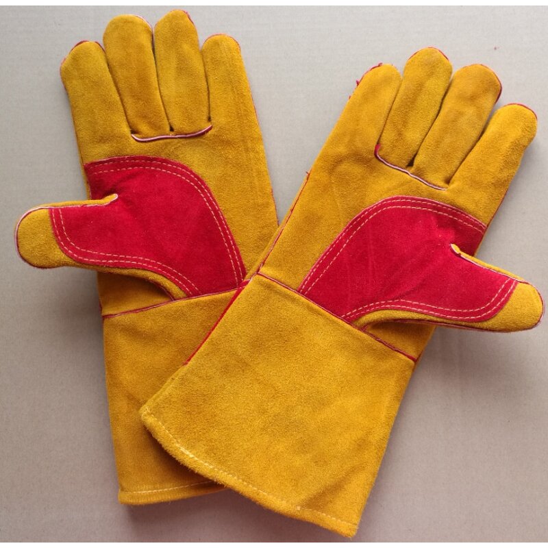 Cow Split Leather Gloves Manufacturer - Gold Color for Firefighters