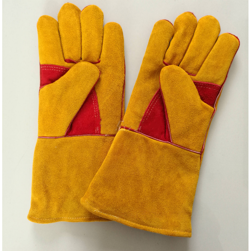 Cow Split Leather Gloves Manufacturer - Gold Color for Firefighters