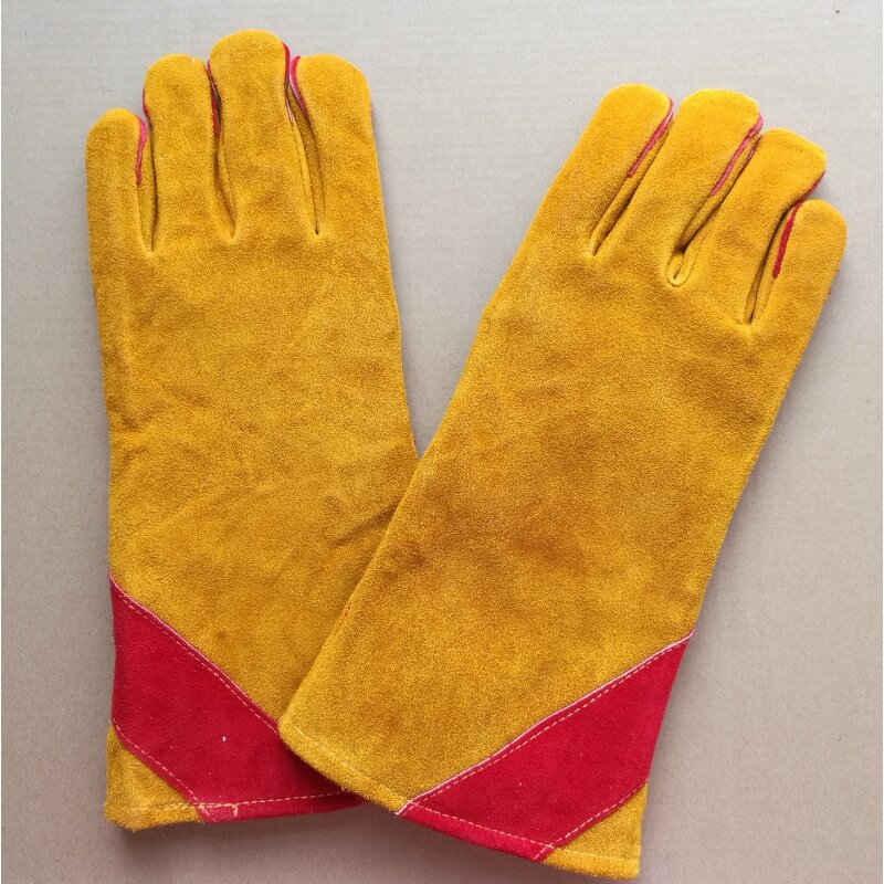 Cow Split Leather Gloves Manufacturer - Gold Color for Firefighters