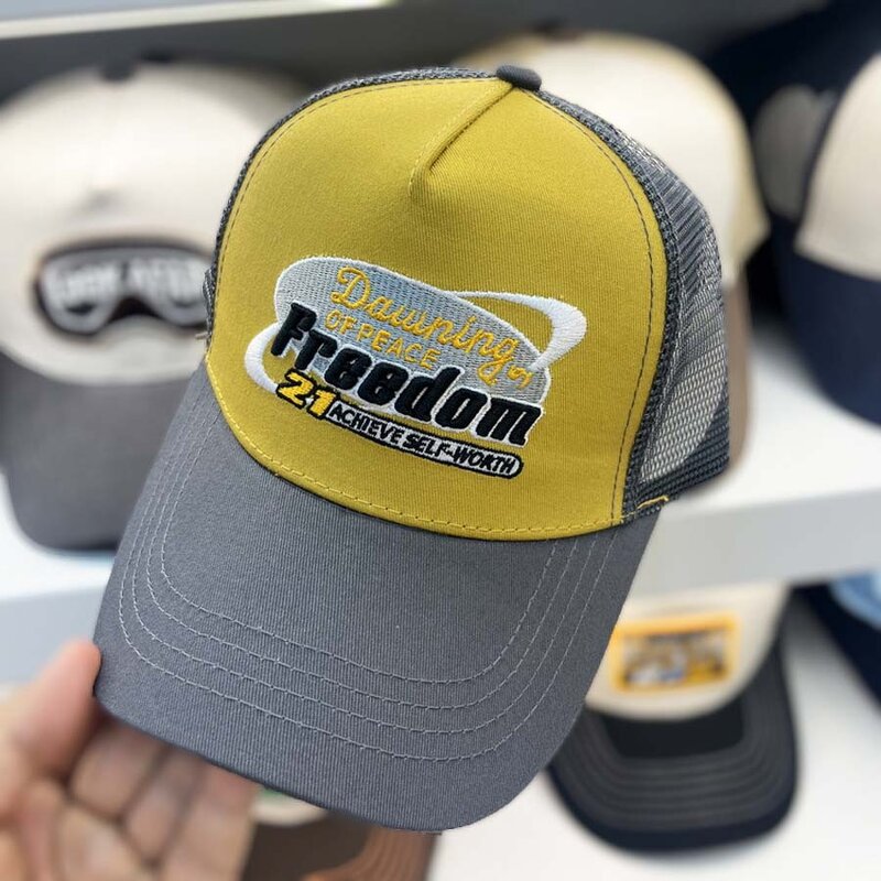 3D Puff Logo Baseball Cap Supplier - 5 Panel Polyester Mesh A Frame Hat Y2K