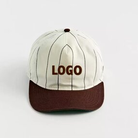Baseball Hats Supplier - 5 Panel A Frame Cotton Vintage Pinstripe with Logo Embroidery