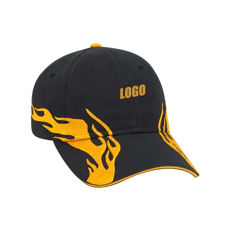Men's Racing Cap Supplier - 6-Panel Polyester Sporty Design Flames Embroidery