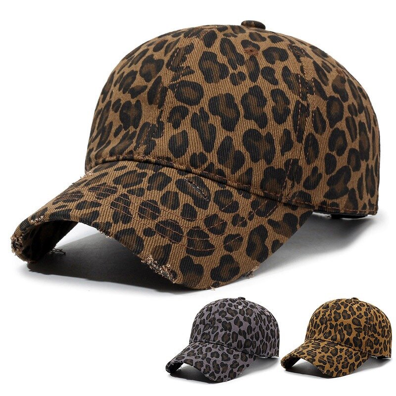 Women's Fashion Baseball Cap Manufacturer - 6 Panel 3D Embroidery 100% Polyester Leopard