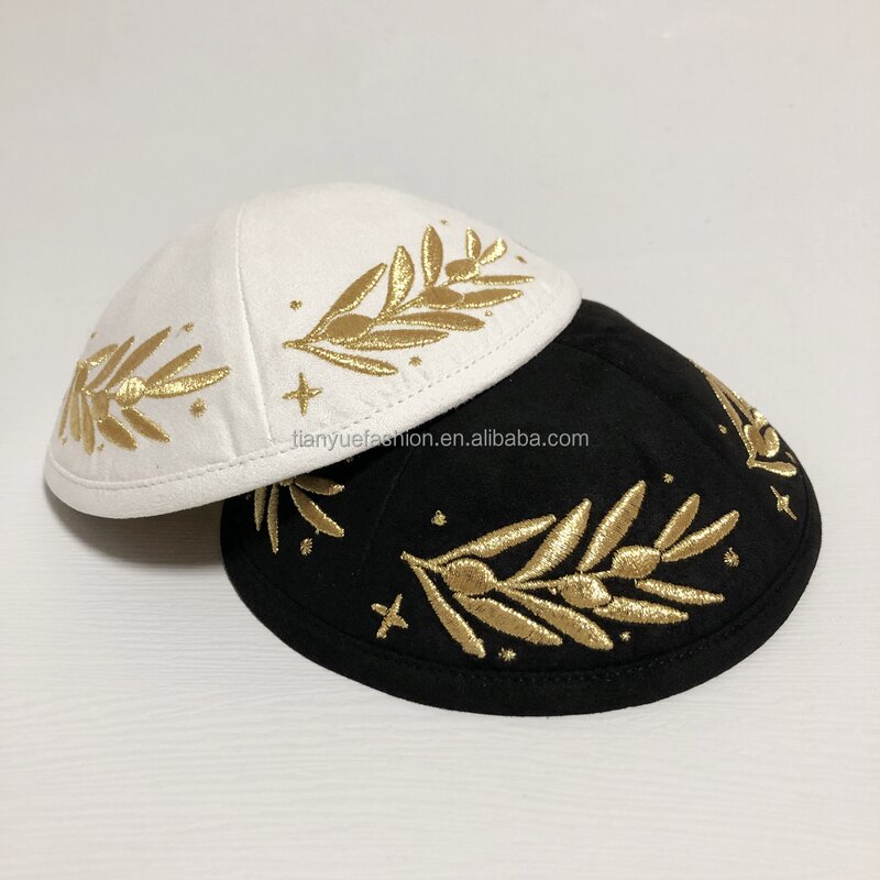 Suede Kippah Supplier - Custom Golden Embroidery Clip Casual Use