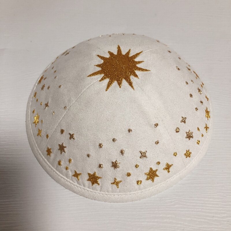 White Suede Kippah Manufacturer - Wholesale Gold Star Embroidery Logo