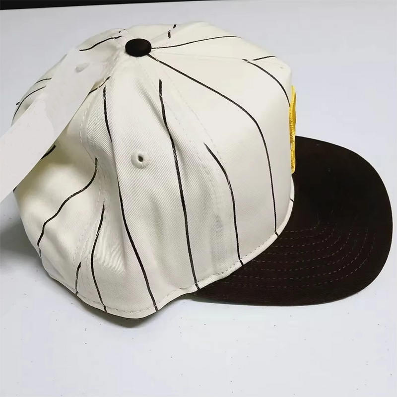 Baseball Hats Supplier - 5 Panel A Frame Cotton Vintage Pinstripe with Logo Embroidery