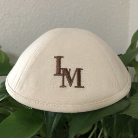 Linen Kippah Manufacturer - Beige with Initials Embroidery Wedding Gift