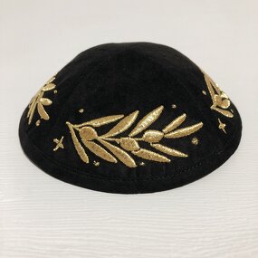 Black Suede Kippah Factory - Gold Leaf Embroidery Customized for Party