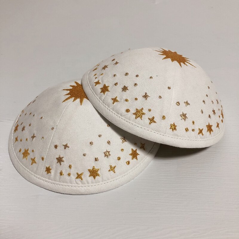 White Suede Kippah Manufacturer - Wholesale Gold Star Embroidery Logo