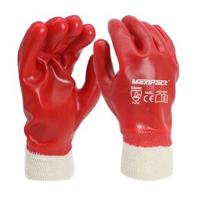 Red Smooth Liner Gloves Manufacturer - MaxiPact PVC Dot Coated