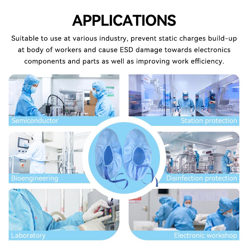 ESD Shoe Cover Supplier - CE Certified Non-Woven with Conductive Band Clean Room