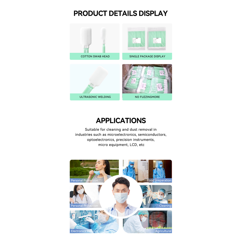 Foam Swabs Manufacturer - Lint-Free Dust-Free Green Rod PP for Sterile Environments