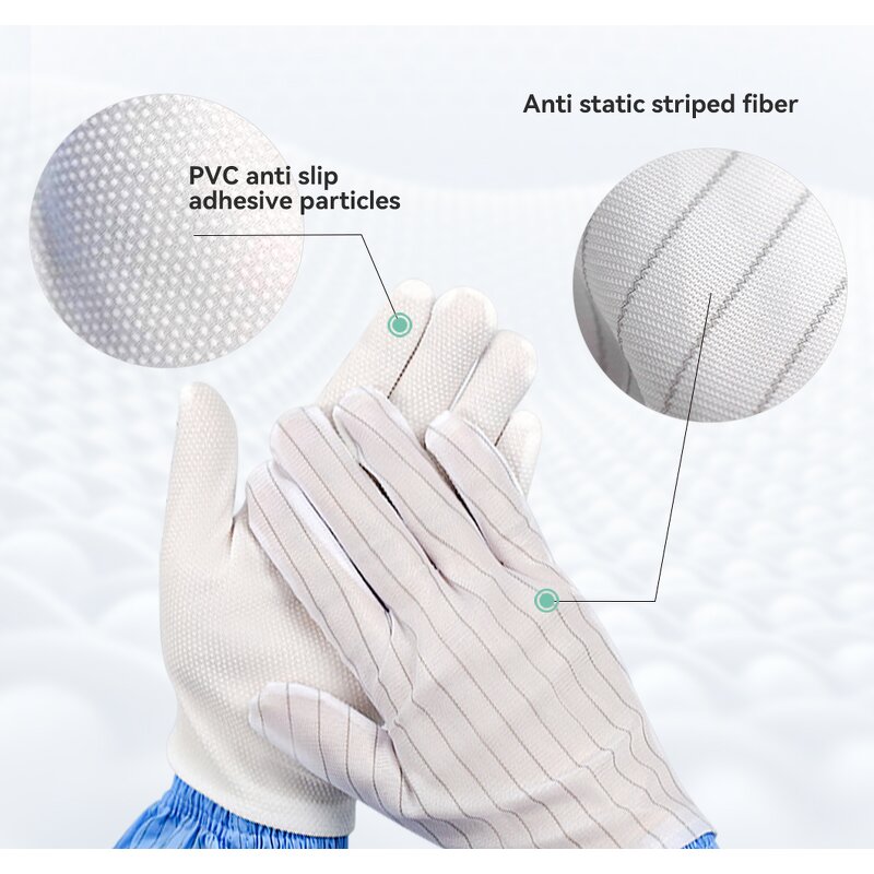 White ESD Gloves Supplier - PU Working Gloves Safety Anti-Static Dotted